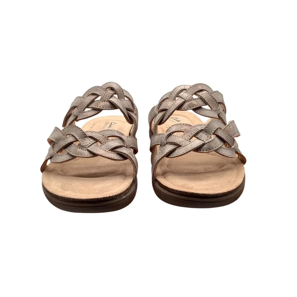 Clarks Collection April Rae Bronze Metallic Braided Slide Sandals Womens 9.5 W